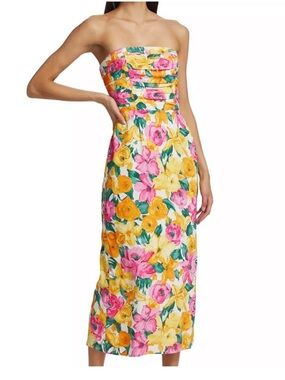 Wayf Strapless Floral Midi Dress